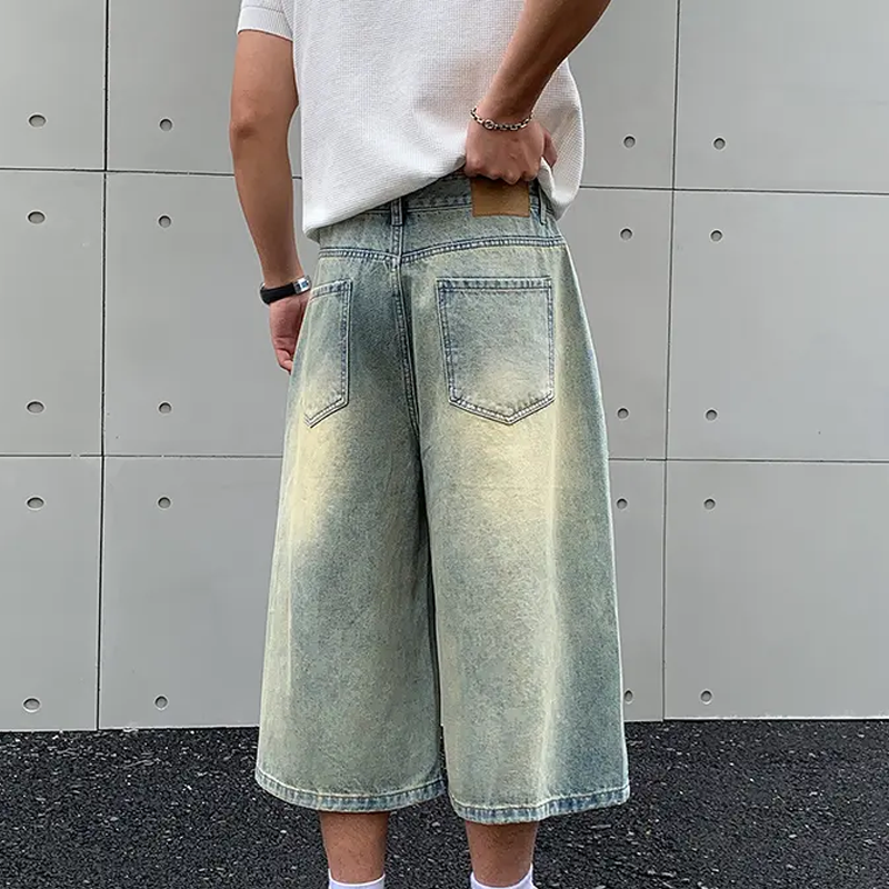 Distressed Loose-Fit Denim Capri Shorts