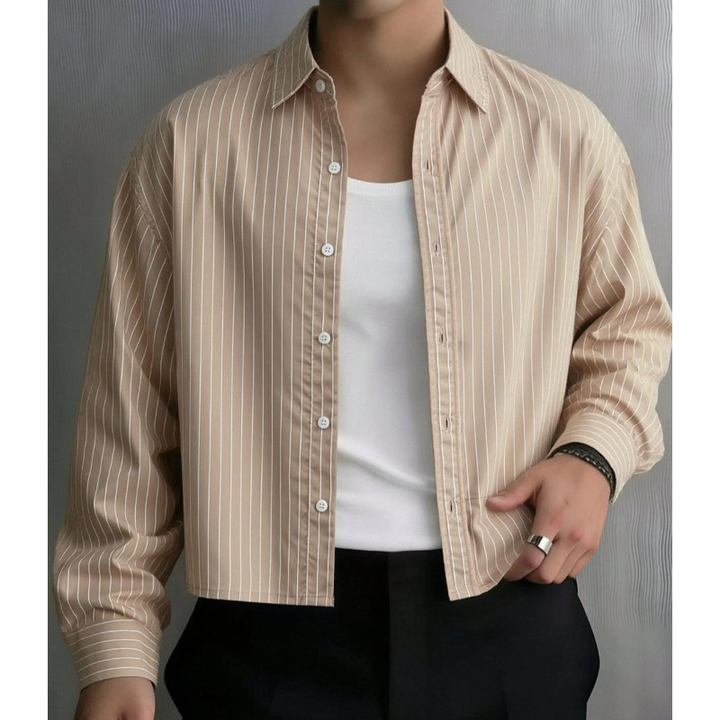 Striped Cropped Button-Up Shirt