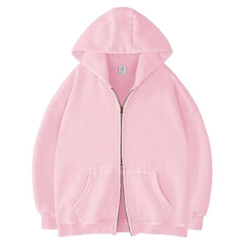 Acid Wash Double-Zip Oversized Hoodie
