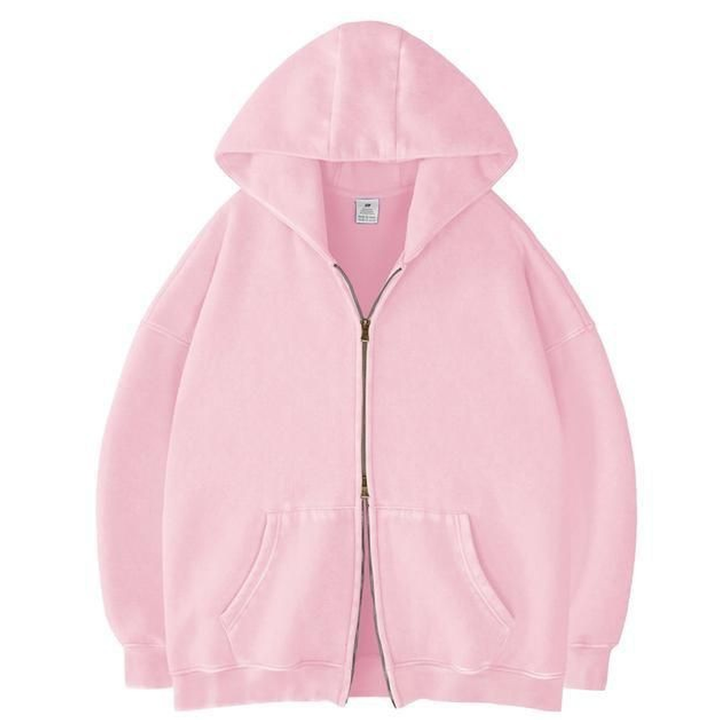 Acid Wash Double-Zip Oversized Hoodie