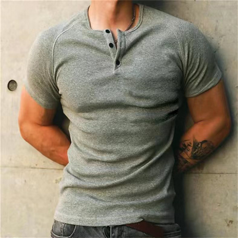 Fitted Ribbed Henley T-Shirt