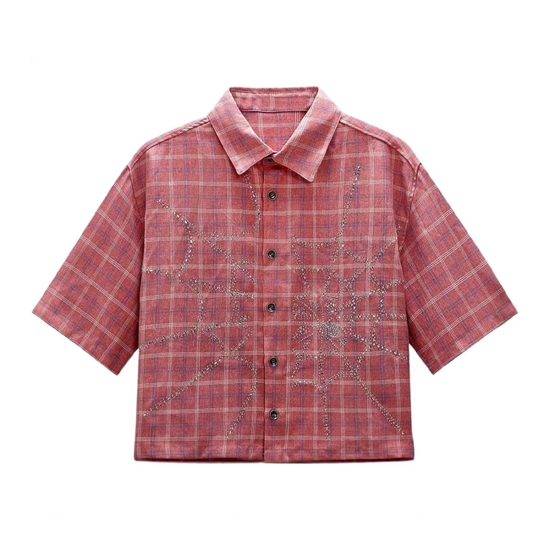 Crystal Spider Web Plaid Shirt