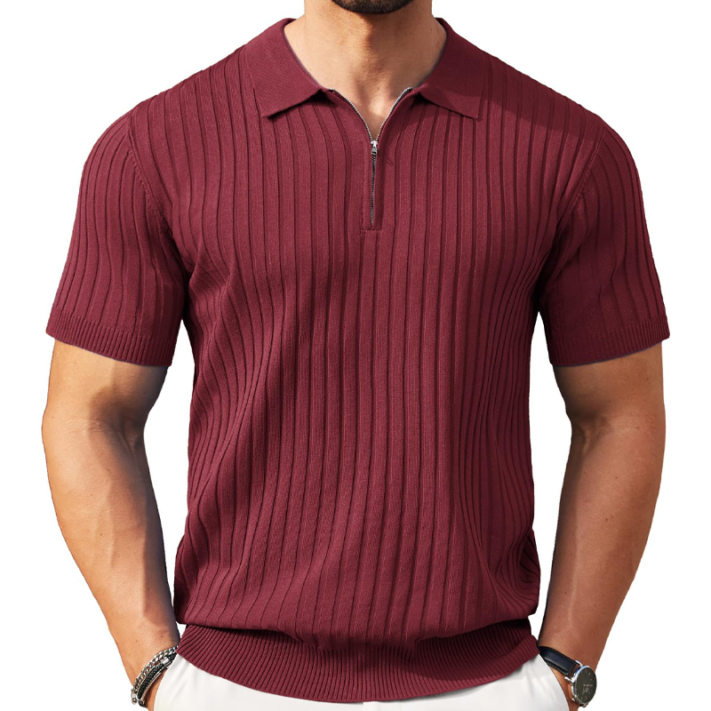 Short-Sleeve Ribbed Quarter-Zip Polo