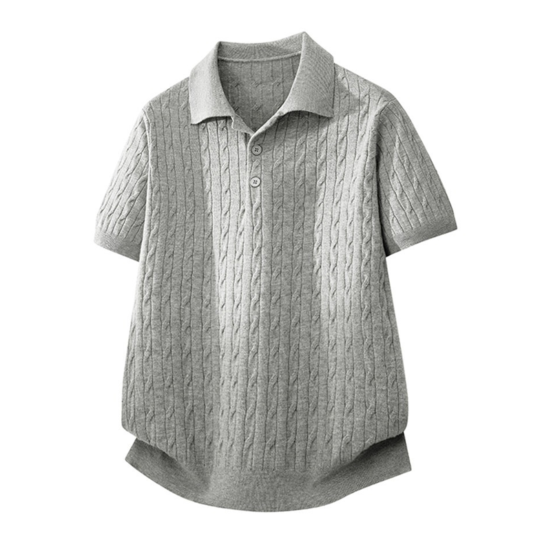 Cable-Knit Short-Sleeve Polo Shirt