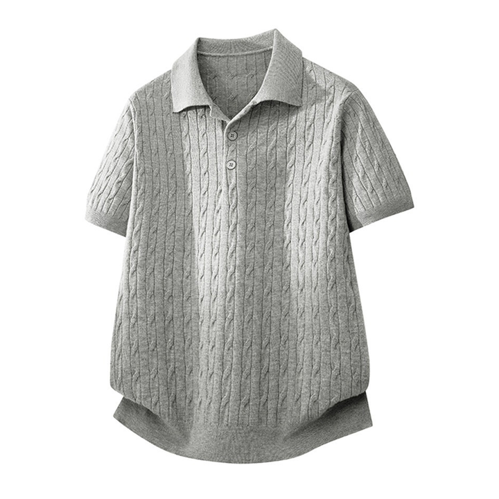 Cable-Knit Short-Sleeve Polo Shirt
