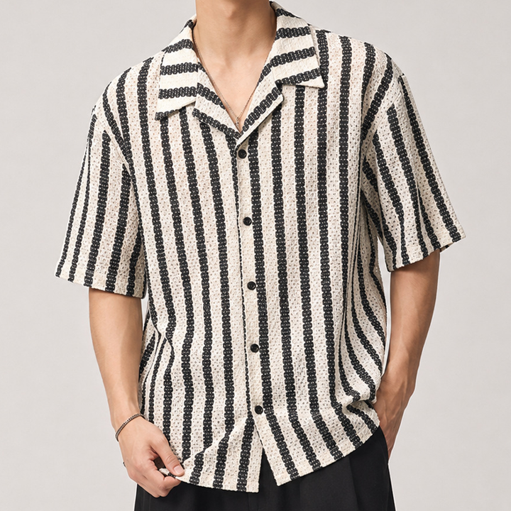 Textured Short Sleeve Button-Up Shirt
