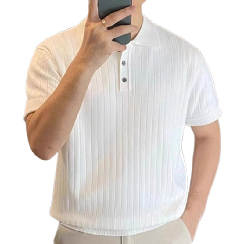 Ribbed Knit 3-Button Polo Shirt