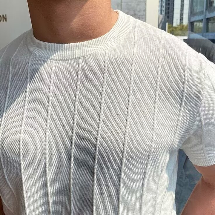 Textured Ribbed Crewneck Knit Tee