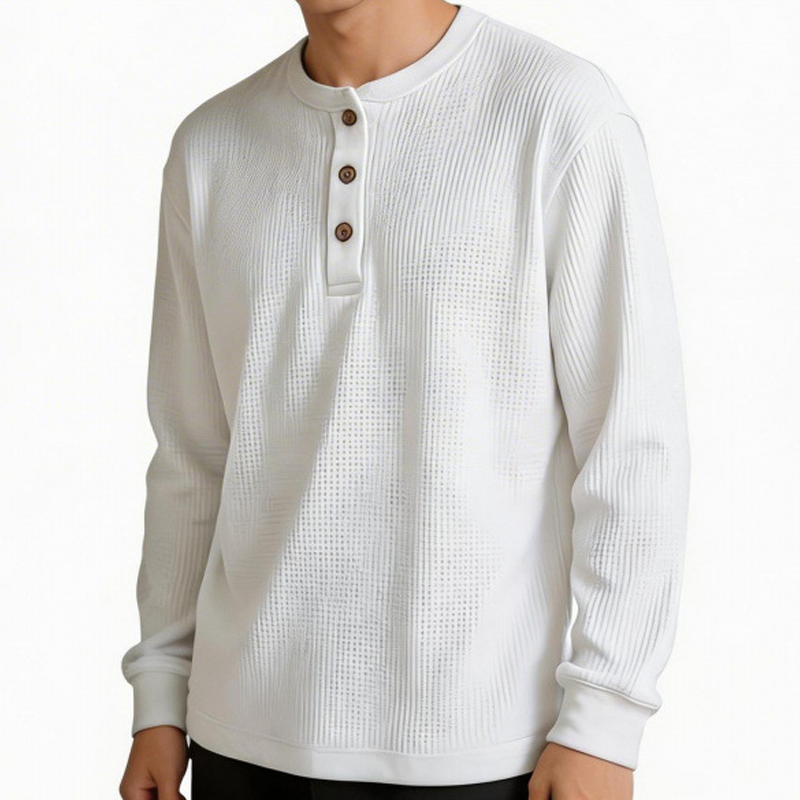 Textured Henley Long-Sleeve Top