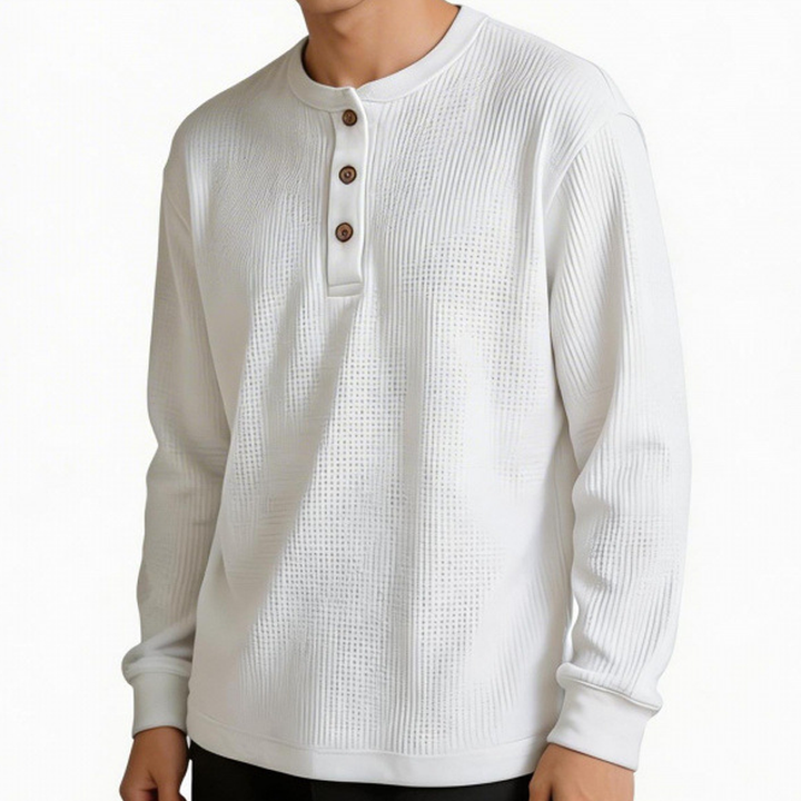Textured Henley Long-Sleeve Top
