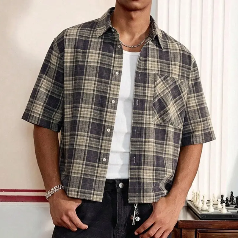 Plaid Boxy Crop Button Shirt
