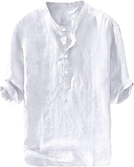 Men's Cotton Linen Henley Shirt