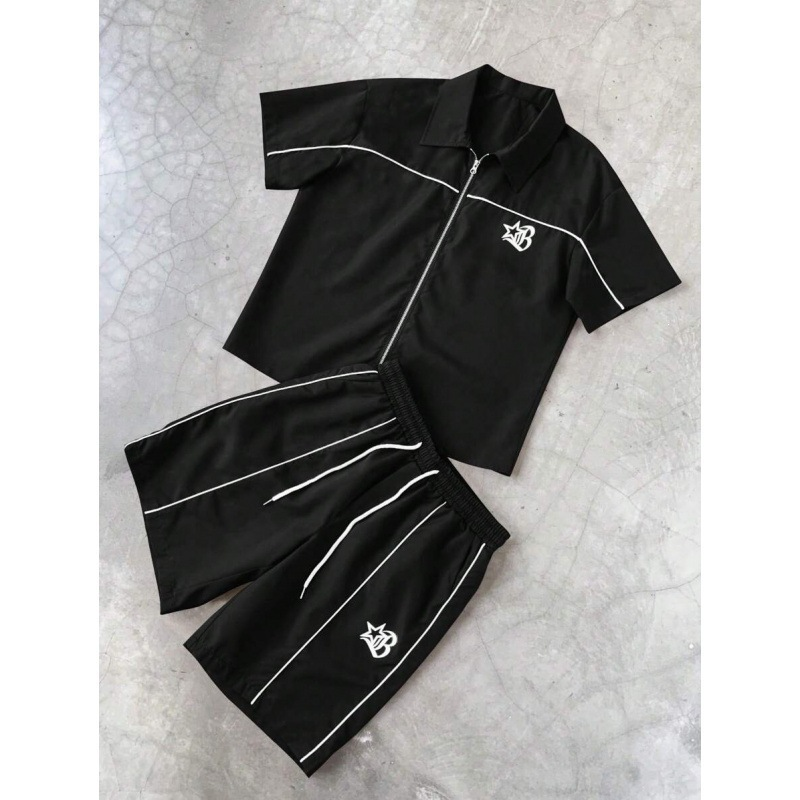 Star Print Zip Shirt &amp; Shorts Set