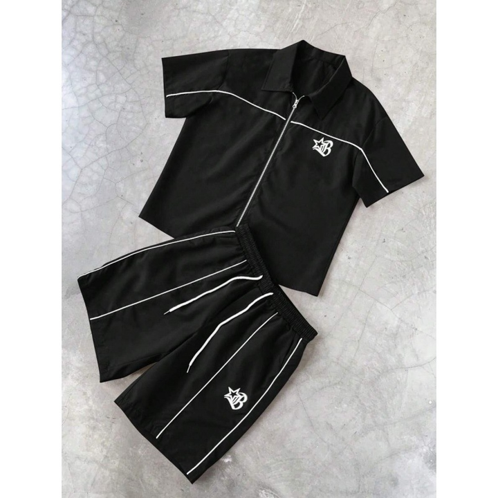 Star Print Zip Shirt &amp; Shorts Set