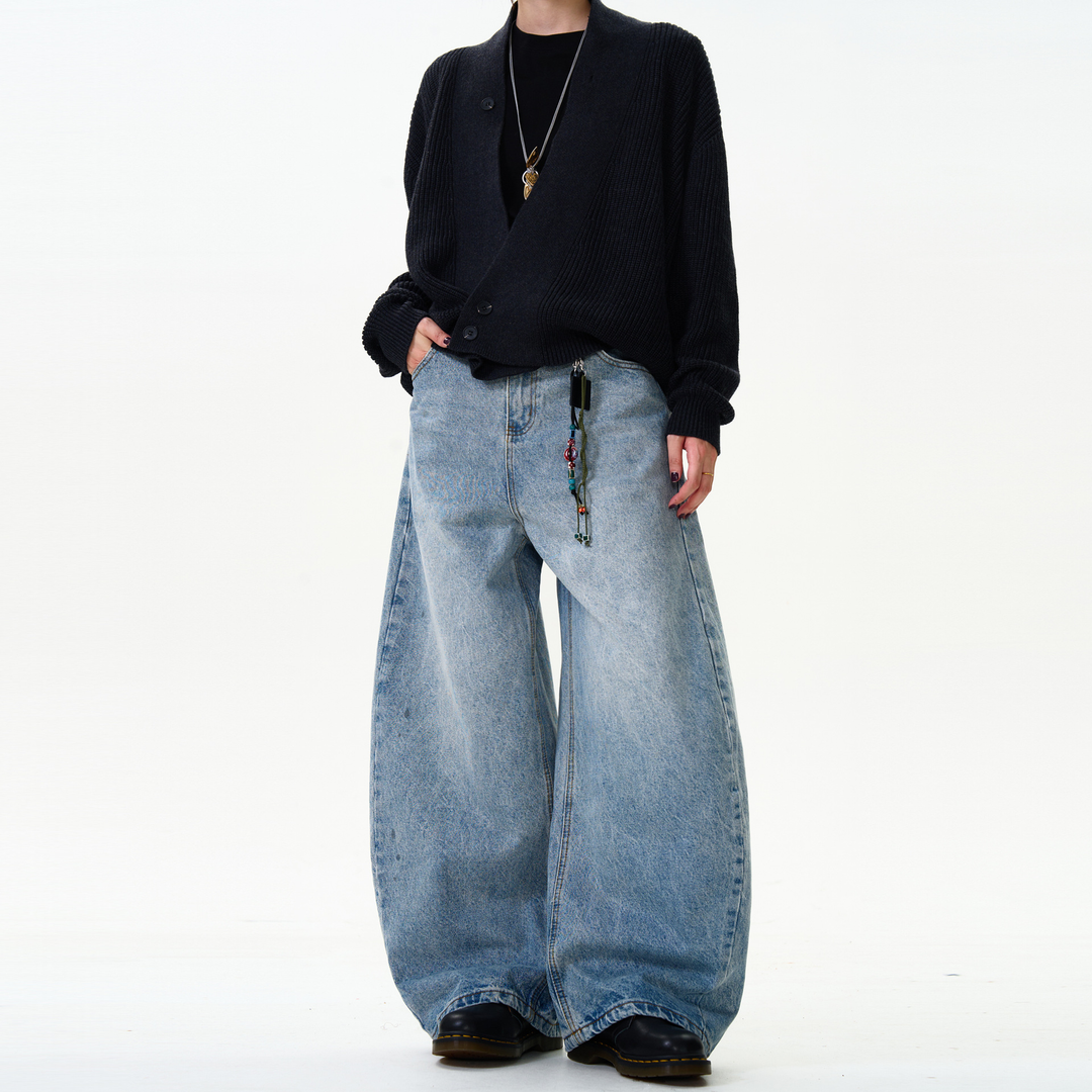 Washed Barrel-Leg Denim Jeans