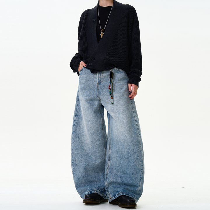 Washed Barrel-Leg Denim Jeans