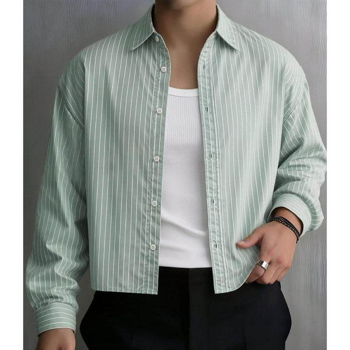 Striped Cropped Button-Up Shirt