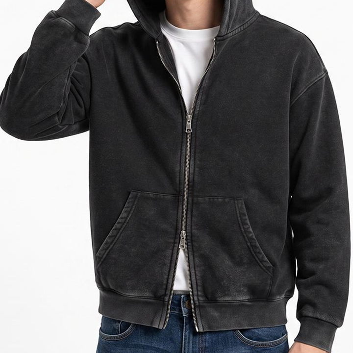 Vintage Washed Oversized Zip Hoodie