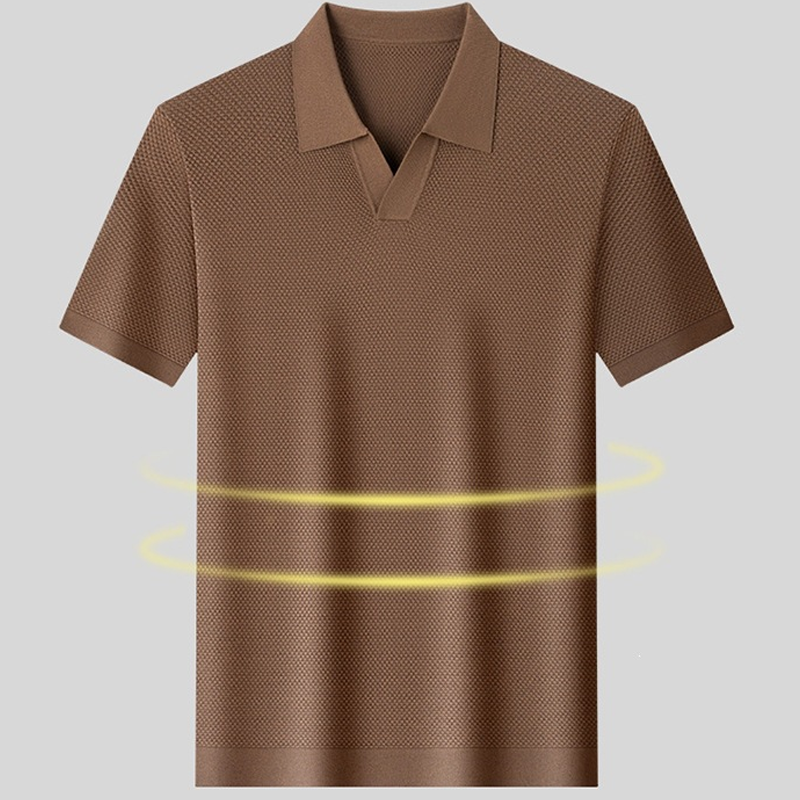 Textured V-Neck Knit Polo Shirt