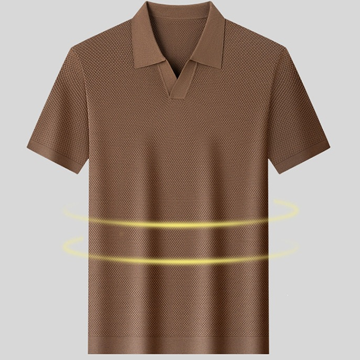 Textured V-Neck Knit Polo Shirt