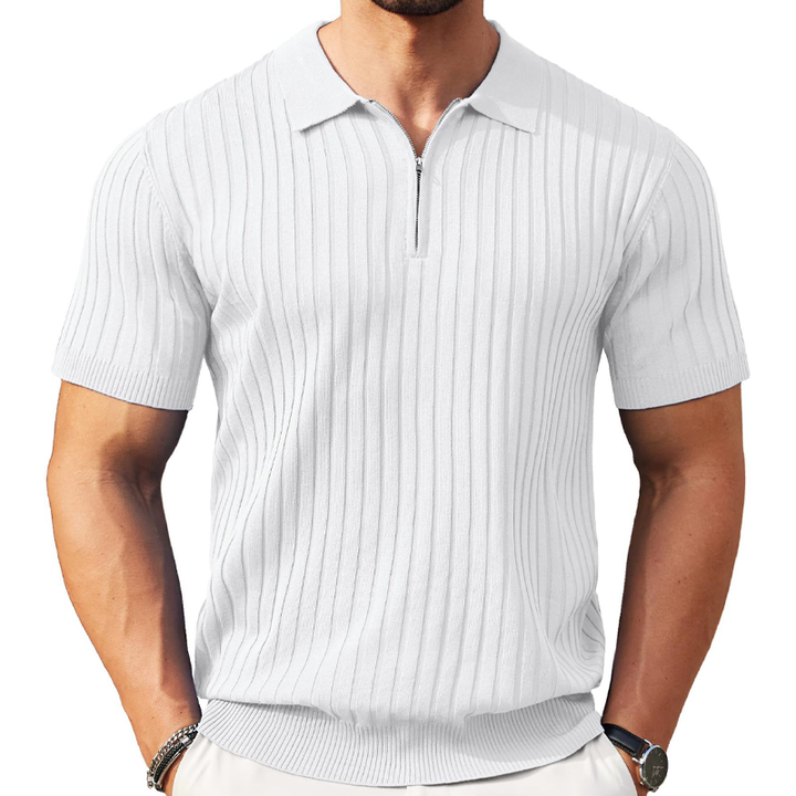 Short-Sleeve Ribbed Quarter-Zip Polo
