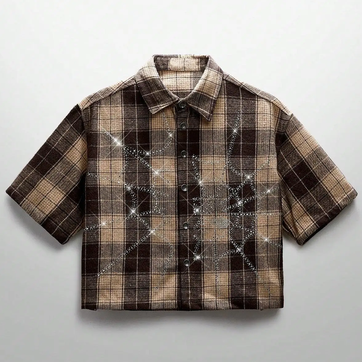 Crystal Spider Web Plaid Shirt