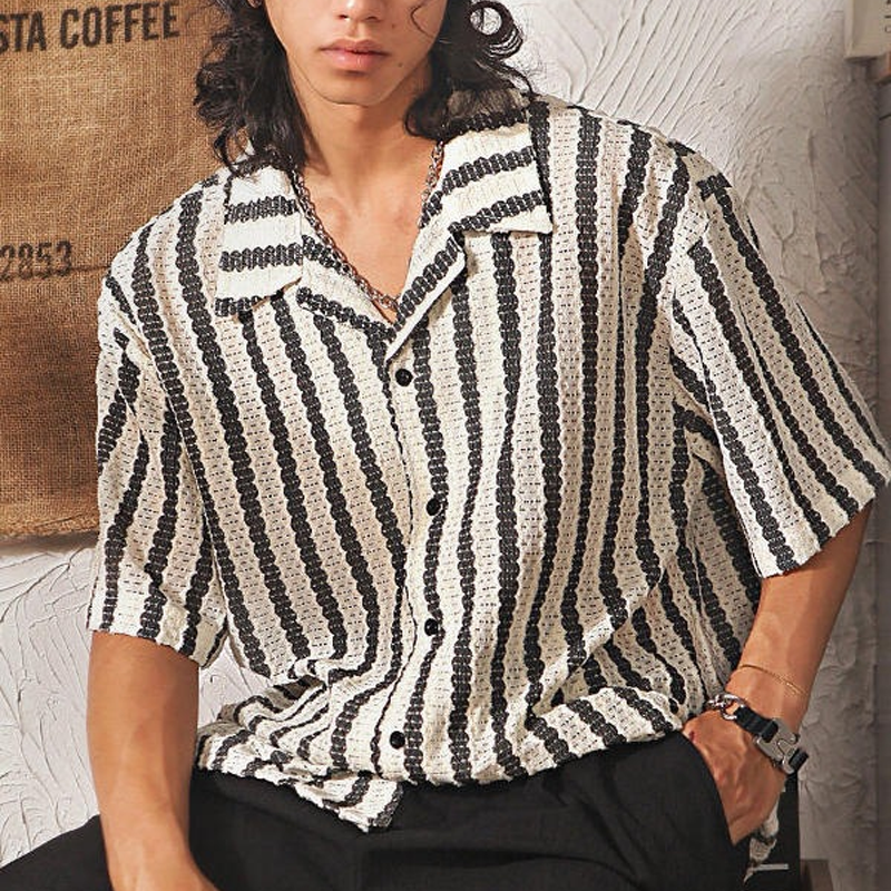 Textured Short Sleeve Button-Up Shirt