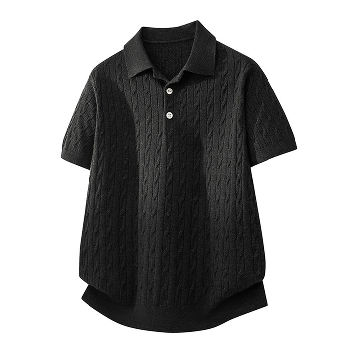 Cable-Knit Short-Sleeve Polo Shirt