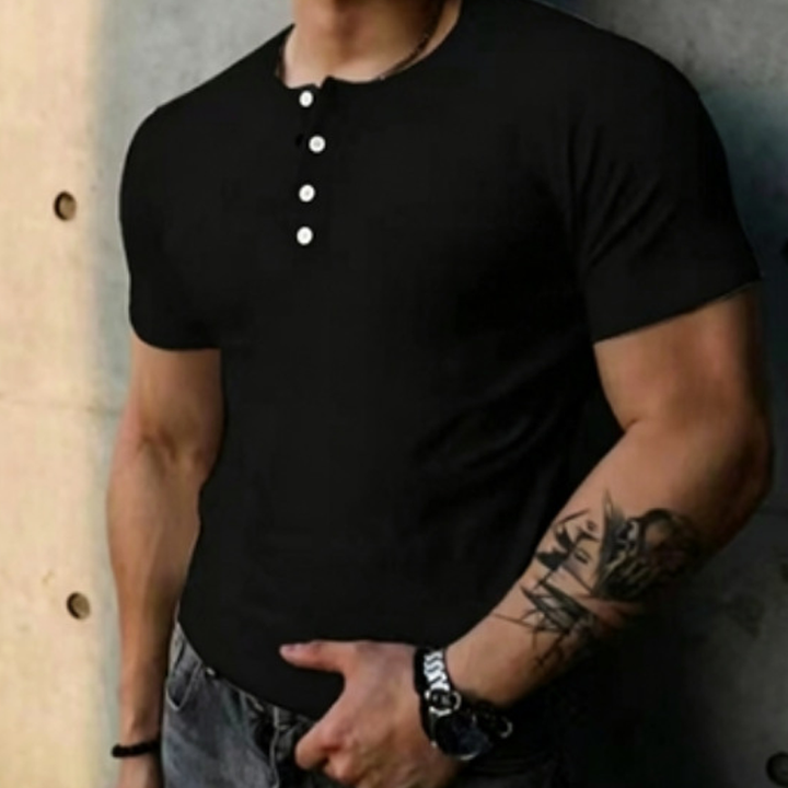 Fitted Ribbed Henley T-Shirt