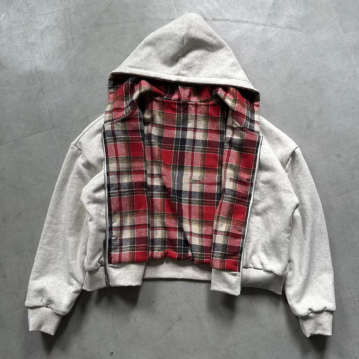 Reversible Plaid Hooded Casual Jacket