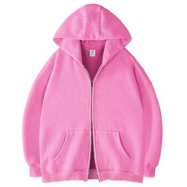 Acid Wash Double-Zip Oversized Hoodie