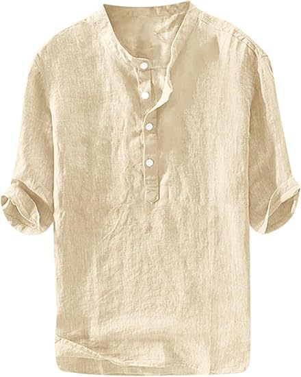 Men's Cotton Linen Henley Shirt