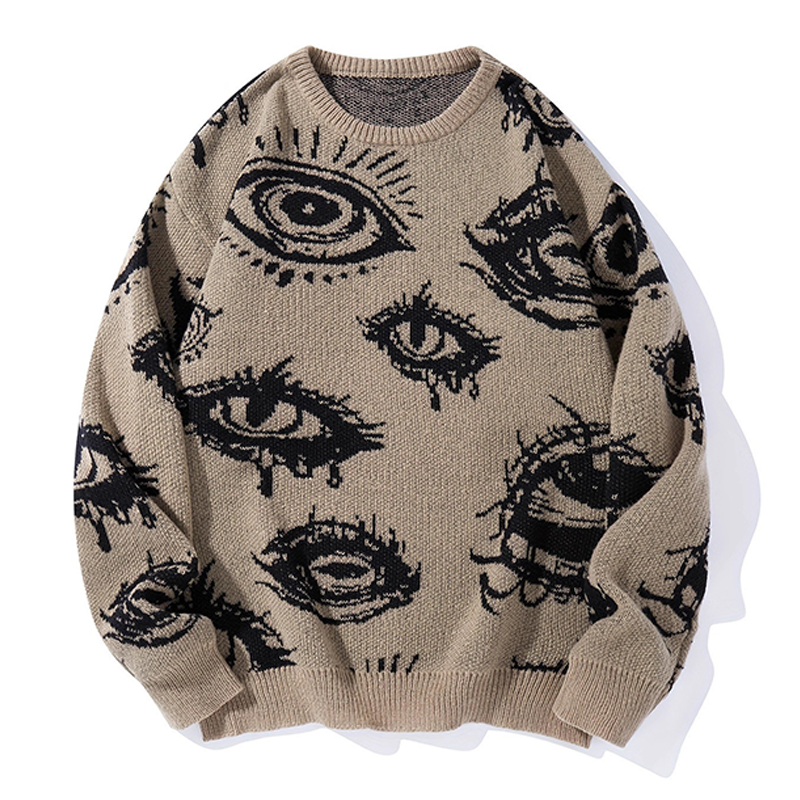Eye Print Crewneck Knit Pullover Sweater