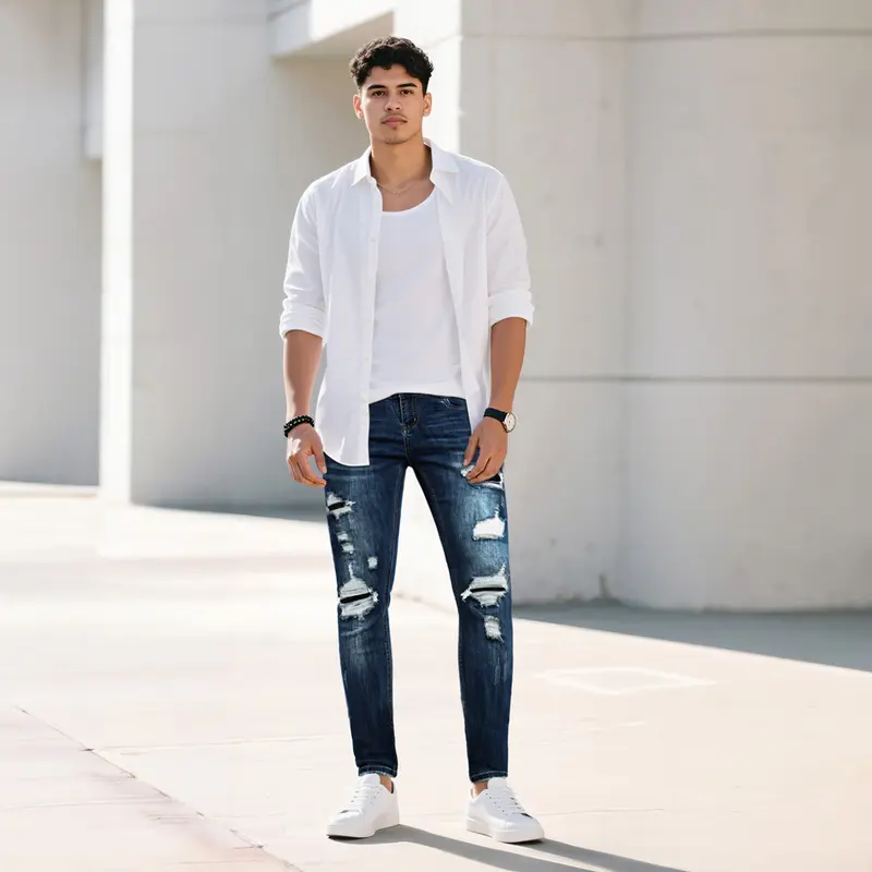 Men's Stretch Ripped Tapered Jeans