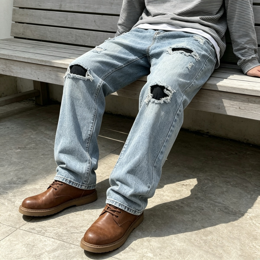 Men's Distressed Baggy Denim Jeans