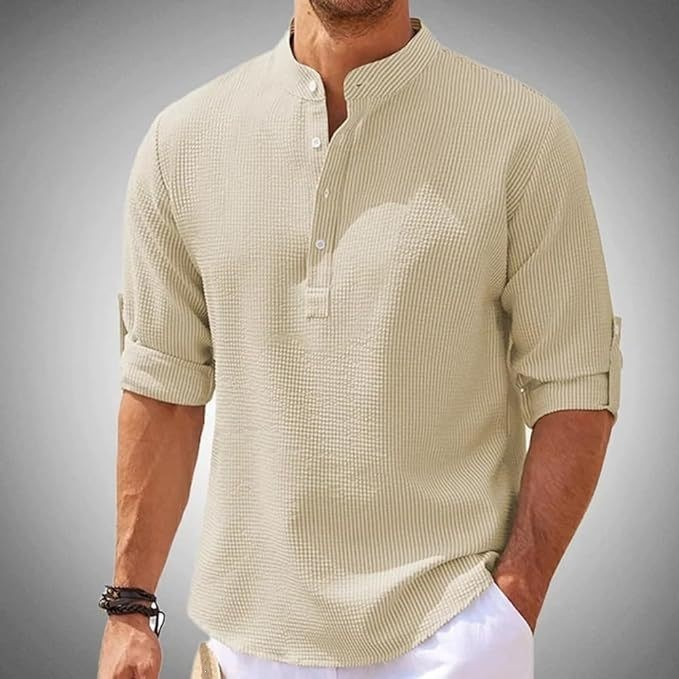 Men's Waffle Henley Roll-Sleeve Shirt