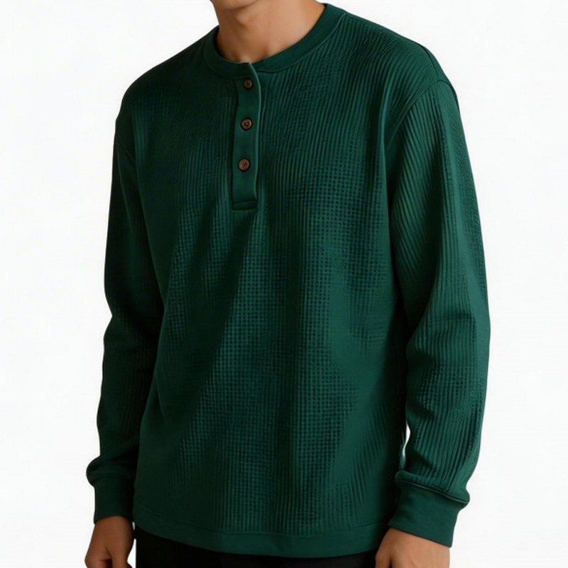 Textured Henley Long-Sleeve Top