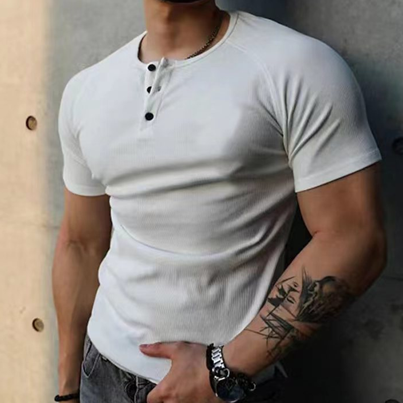 Fitted Ribbed Henley T-Shirt