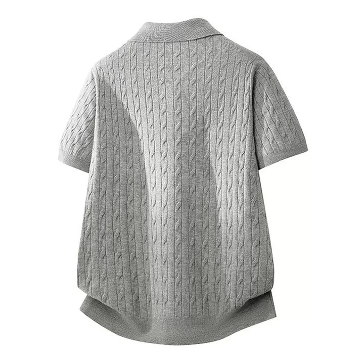 Cable-Knit Short-Sleeve Polo Shirt