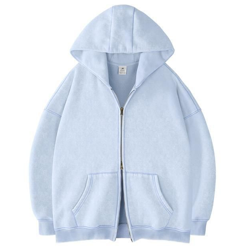 Acid Wash Double-Zip Oversized Hoodie