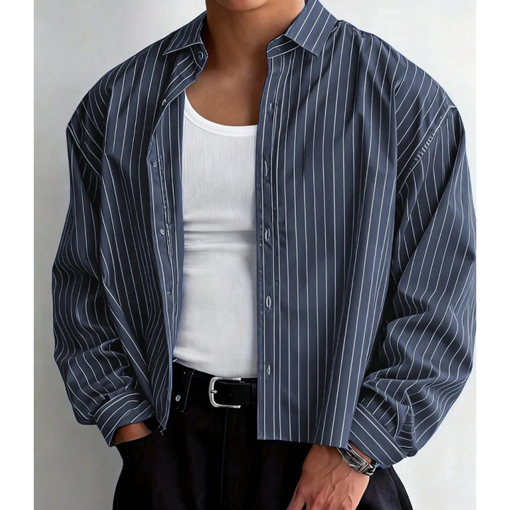 Striped Cropped Button-Up Shirt