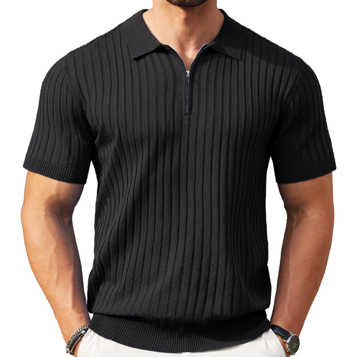 Short-Sleeve Ribbed Quarter-Zip Polo