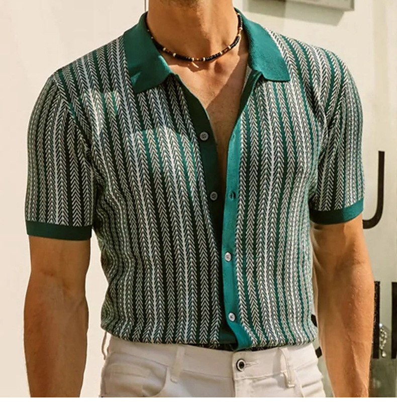 Men's Retro Short Sleeve Button Sweater