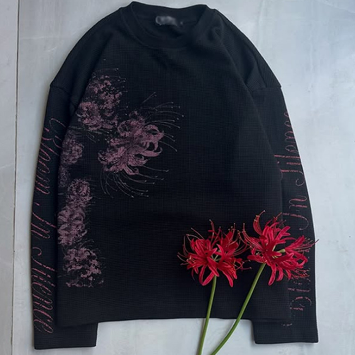 Floral Graphic Waffle Long Sleeve Tee