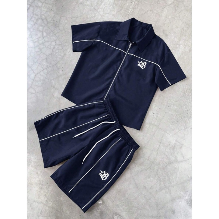 Star Print Zip Shirt &amp; Shorts Set