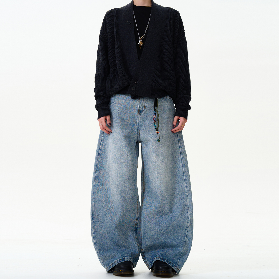 Washed Barrel-Leg Denim Jeans