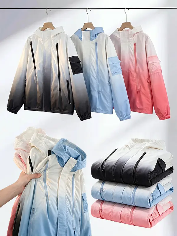 Gradient Hooded Multi-Pocket Jacket