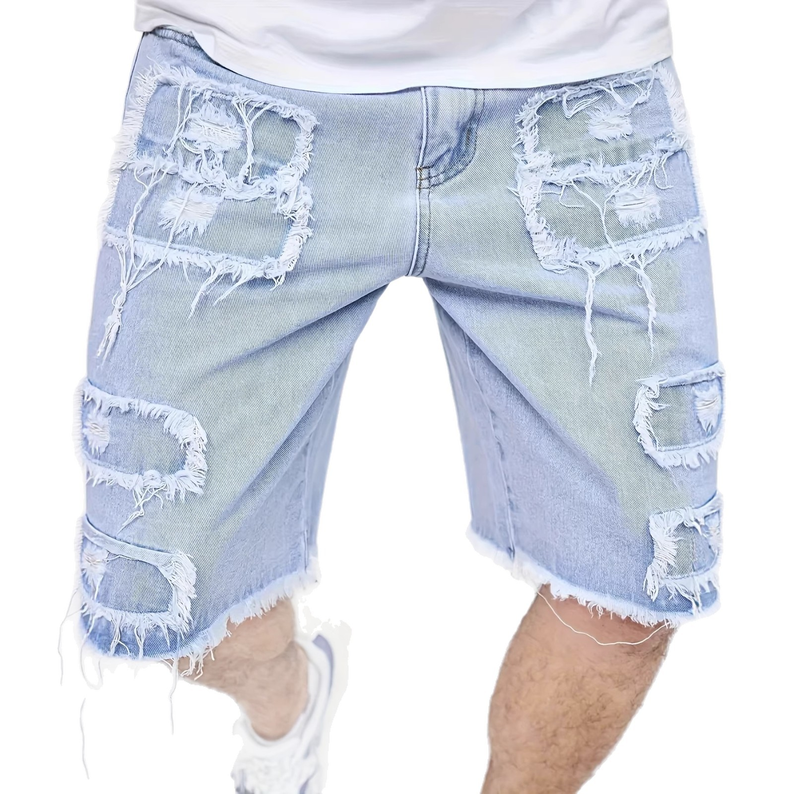 Men's Distressed Raw-Hem Denim Shorts