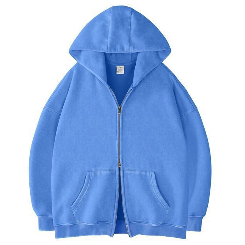 Acid Wash Double-Zip Oversized Hoodie