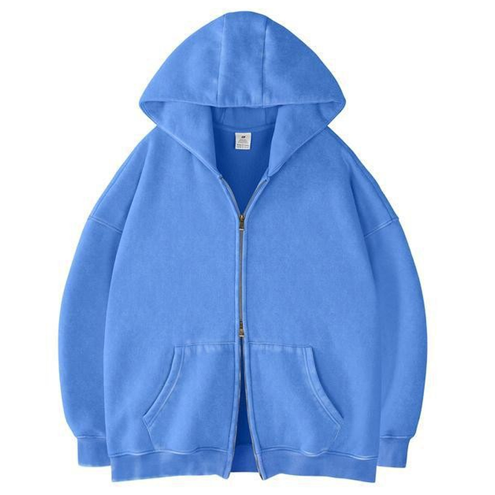 Acid Wash Double-Zip Oversized Hoodie
